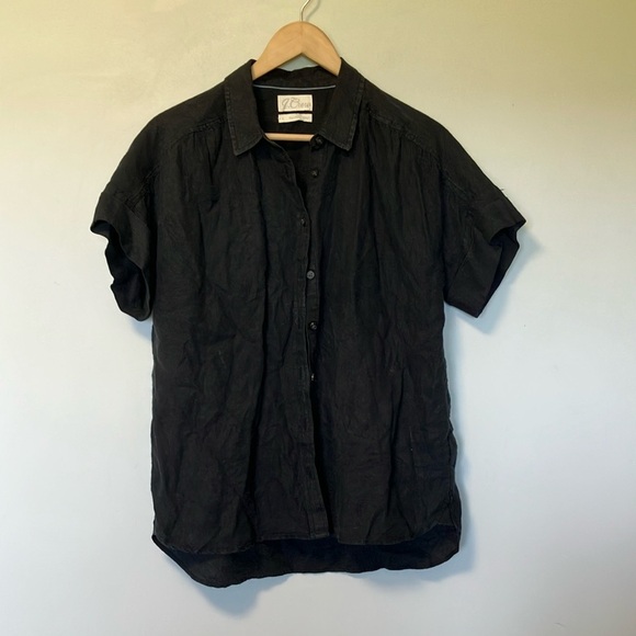 J. Crew Relaxed Baird McNutt Fresh Linen Black Short Sleeve Shirt - Picture 1 of 6